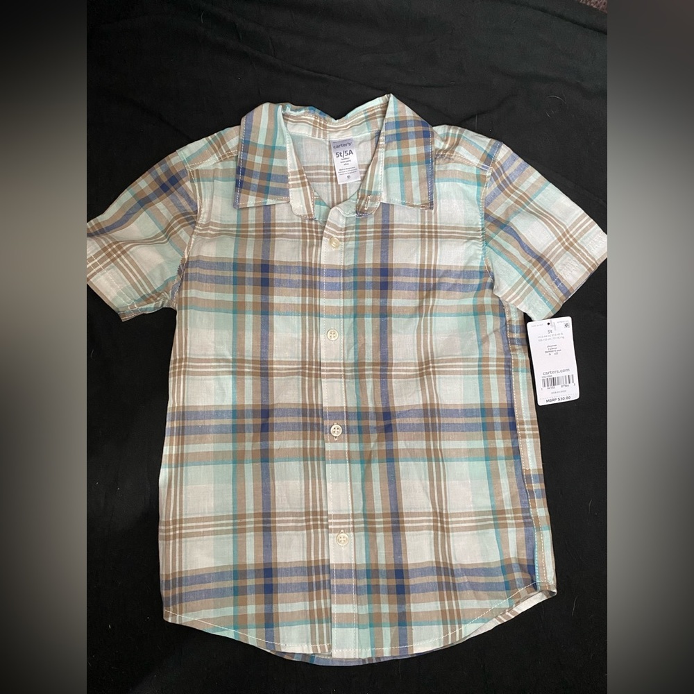 NEW Carter's Boys Plaid Checker Short Sleeve Shirt  5T